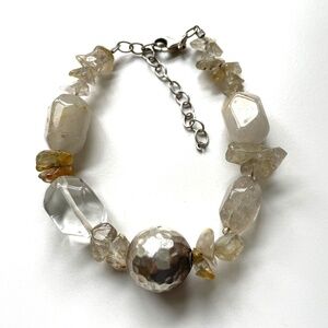 Large clear quartz stone large sterling small citrine beaded bracelet